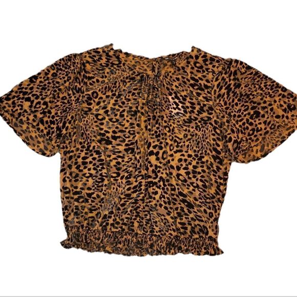 NWT Guess Women's Rhelin Wreckless Cheetah Print Top Brown Black M - Picture 2 of 10